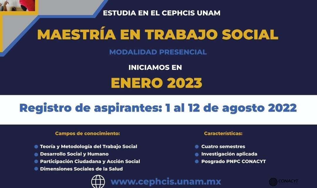 CEPHCIS, UNAM abre su convocatoria para la Maestría en Trabajo Social